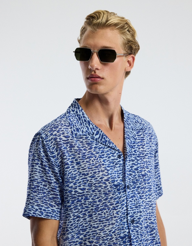 Calibre - Leopard Print Short Sleeved Shirt Blue