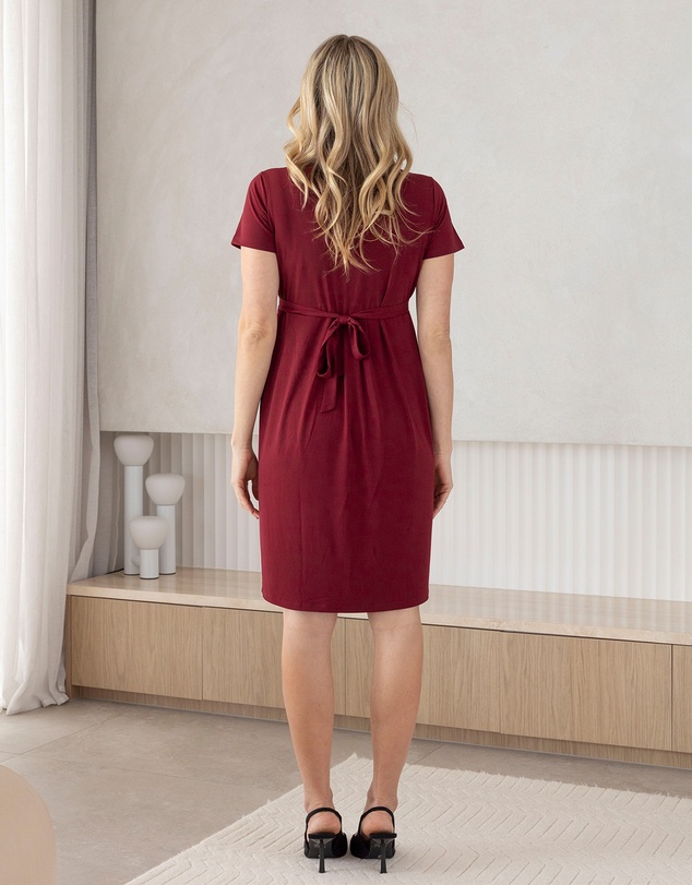 Angel Maternity - Crossover Maternity Work Dress in Burgundy
