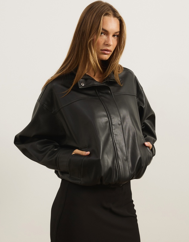 Atmos&Here - PU Funnel Neck Bomber Jacket