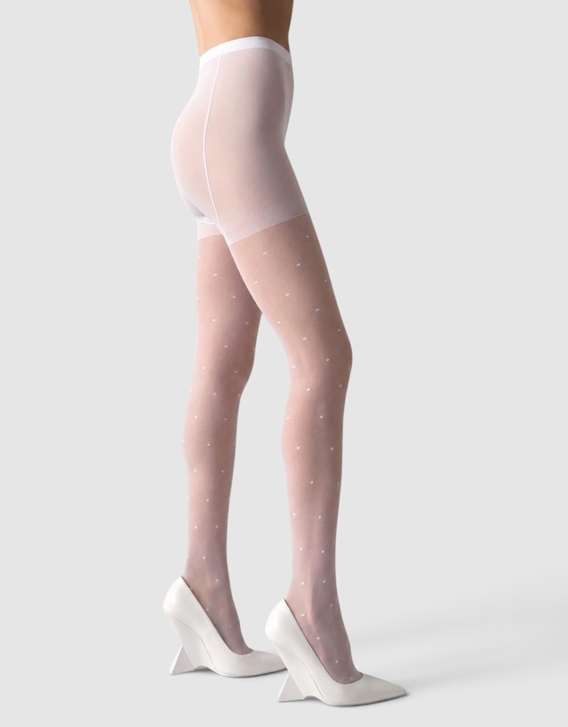 High Heel Jungle - Le Dot Jacquard Tights - White