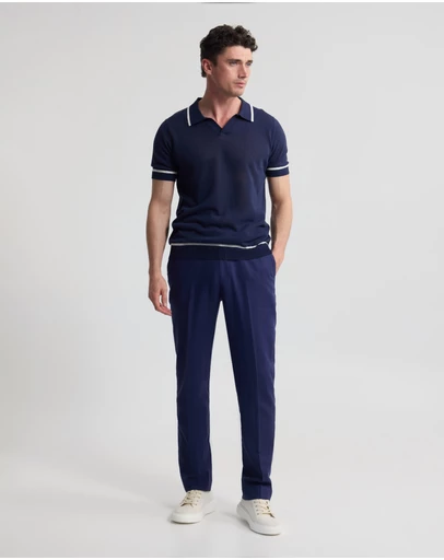 Oxford - Vito Linen Blend Polo With Tipping