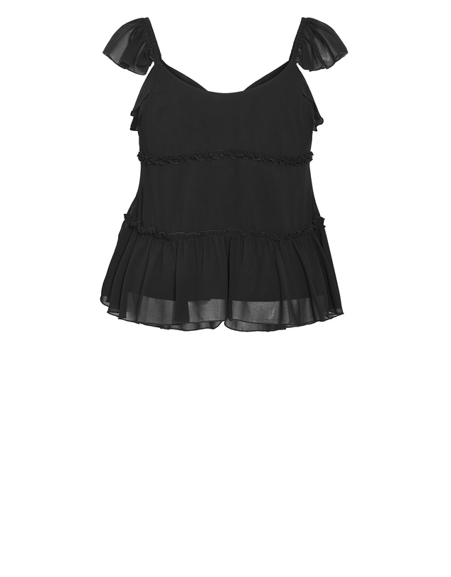 City Chic - Plus size Bryn Frill Tie Top - black