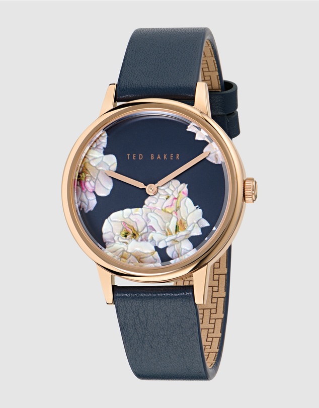 Ted Baker - Phylipa Rose Gold-Tone Printed Blue Leather Watch