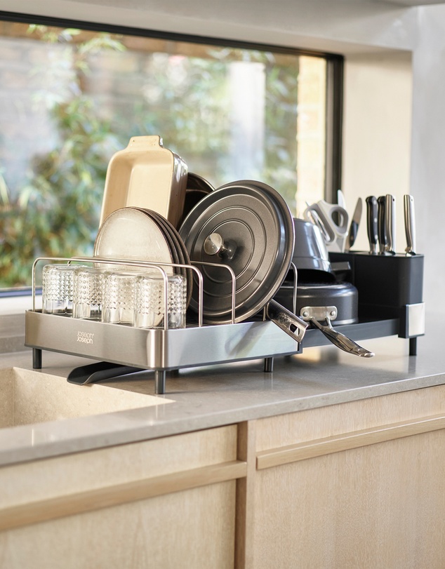 Joseph Joseph - Extend™ Max Steel High-Capacity Expanding Cookware Dish Rack with Draining Spout