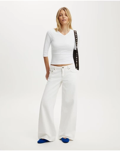 Cotton On - 90S V Neck ¾ Sleeve