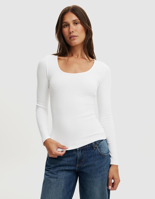 Cotton On - Scoop Neck Rib Long Sleeve Top