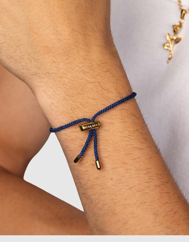 Nialaya Jewellery - Men's Navy Blue String Bracelet with Adjustable Gold Lock