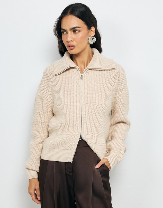 AERE - Clea Organic Cotton Zip Cardigan