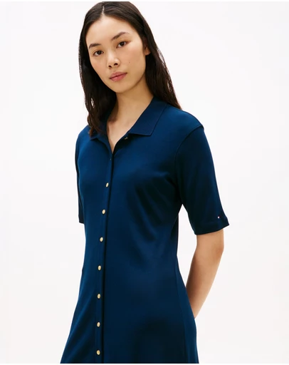 Tommy Hilfiger - Gold-Tone Button Midi Polo Dress