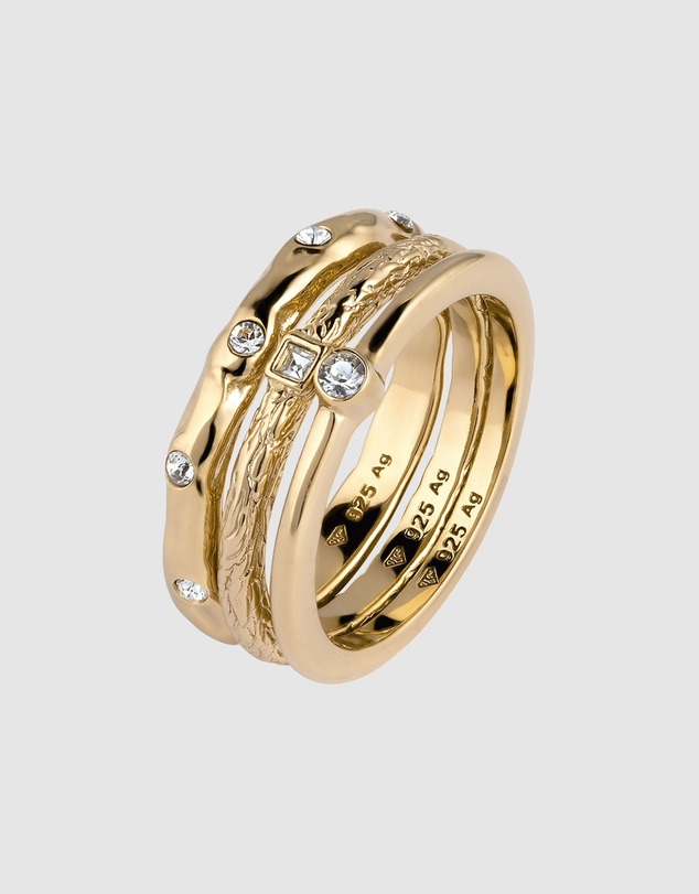 Elli Jewelry - Ring Set of 3 Crystal 925 Sterling Silver Gold-Plated