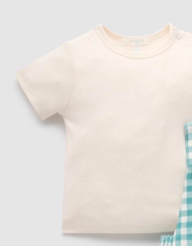 Purebaby - Gingham Overall set -Babies