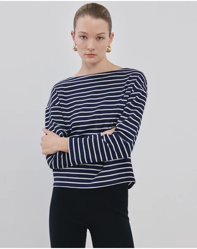 M.N.G - Striped Boat Neck Sweatshirt