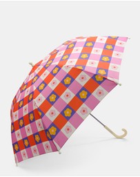 Morgan & Taylor - Flower Check Kids Umbrella in Blue, Pink and Peachy Orange