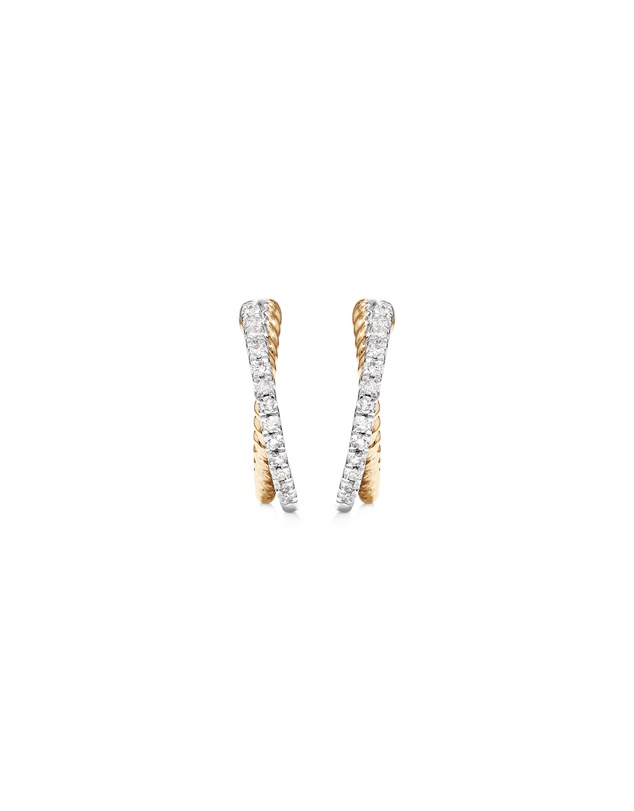 Michael Hill - Crossover Hoop Earrings with .20 Carat TW Diamonds in Sterling Silver and 10kt Yellow gold