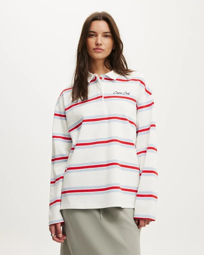 Cotton On - Oversized Long Sleeve Graphic Polo