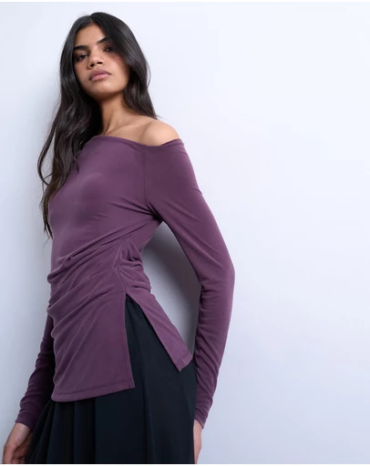 TOPSHOP - Cupro Ruched LS Top