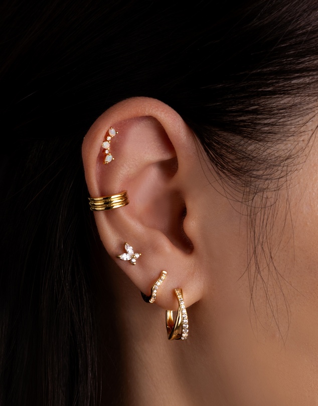 Wanderlust + Co - Twist Pave 14K Gold Vermeil 12mm Huggie Earrings