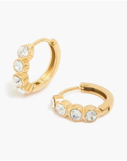 Lovisa - Waterproof Gold Plated Stainless Steel Cubic Zirconia Bezel Huggie Earrings