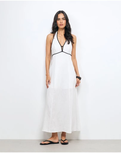 AERE - Lumi Contrast Bind Linen Midi Dress
