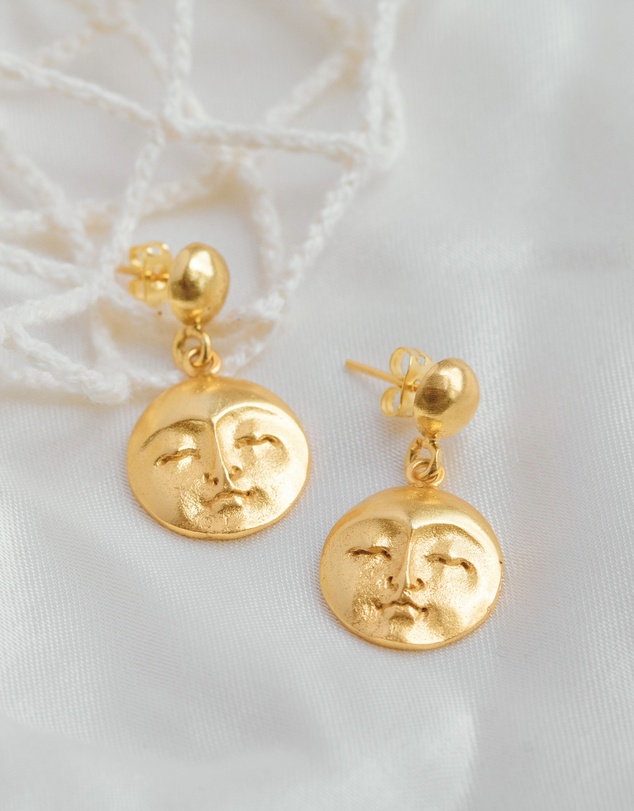 Ottoman Hands - Moon Face Gold Drop Earrings