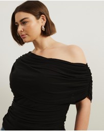 Atmos&Here Curvy - Winnie Off Shoulder Mesh Top