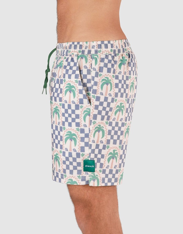 Skwosh - Palm Check Party Everyday Shorts in White