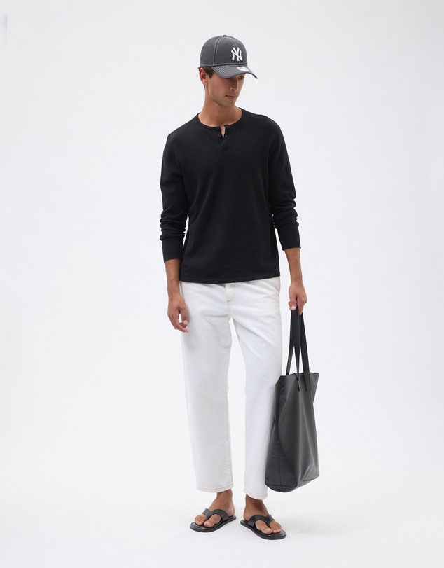 AERE - Linen Blend Long Sleeve Henley