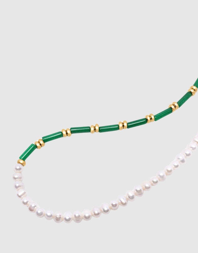 Nialaya Jewellery - Pearl Choker with Green Agate