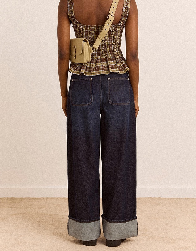 Damson Madder - Gigi Baggy Wide Turn-Up Jeans