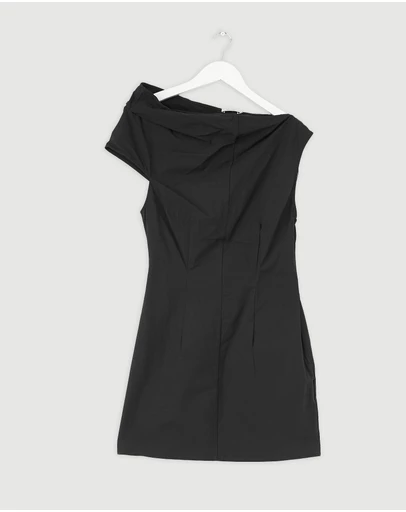 Revibe - Repaired Bassike Crushed Cotton Shoulder Dress - AU 2
