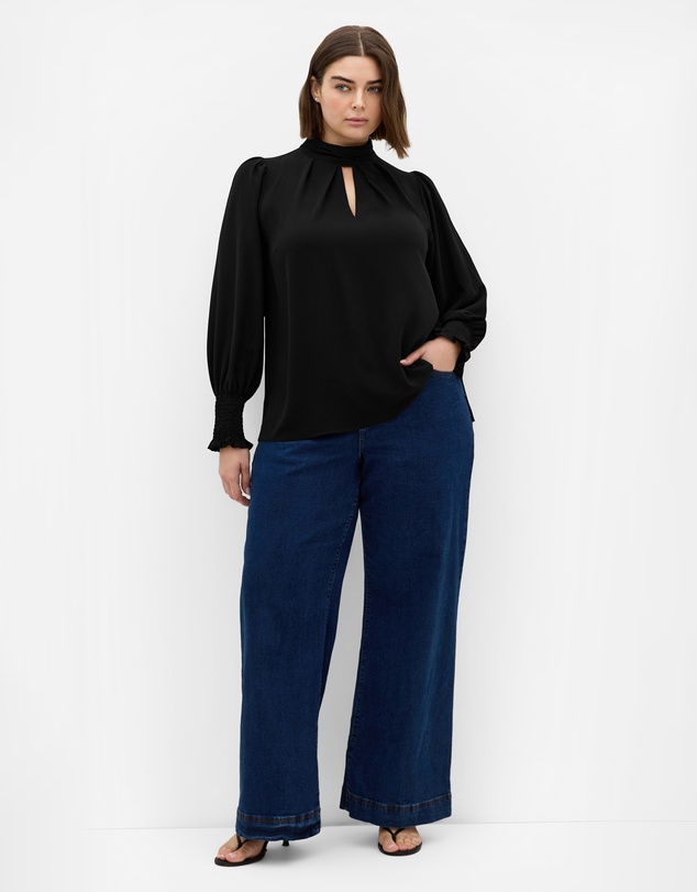 City Chic - Plus size Iris High Neck Long Sleeve Top - black