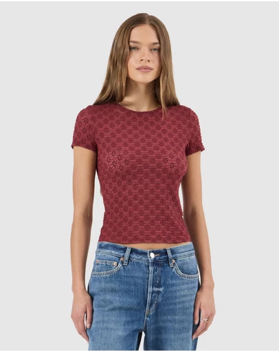 Rolla's - Daisy Lace Tee - Dark Cherry