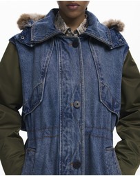 Desigual - Denim coat with faux fur trim