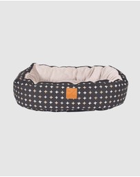 Mog & Bone - 4 Seasons Reversible Circular Dog Bed - Black Metallic Cross Print