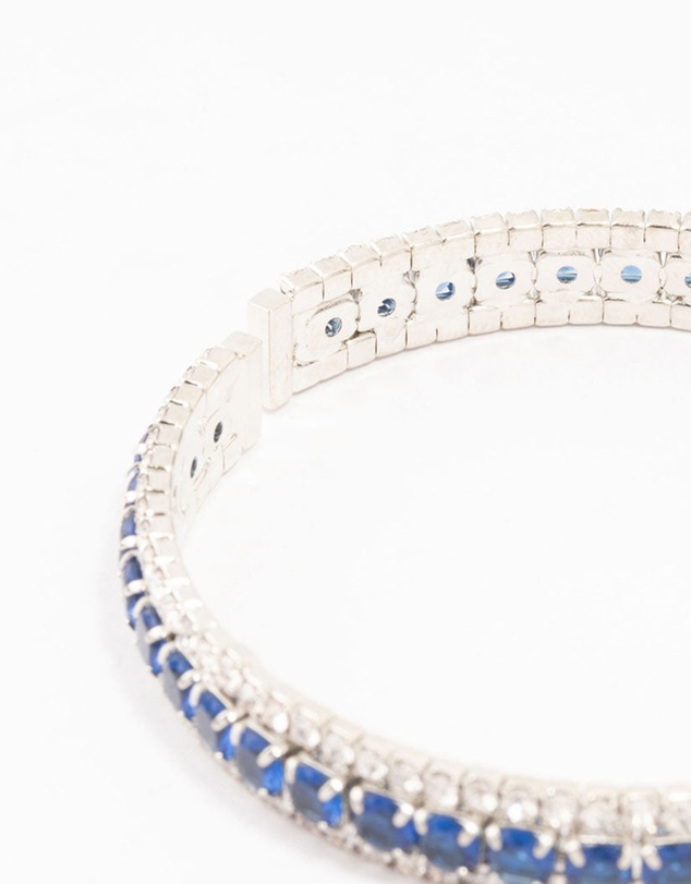 Lovisa - Silver & Blue Round Encased Cubic Zirconia Wrist Cuff