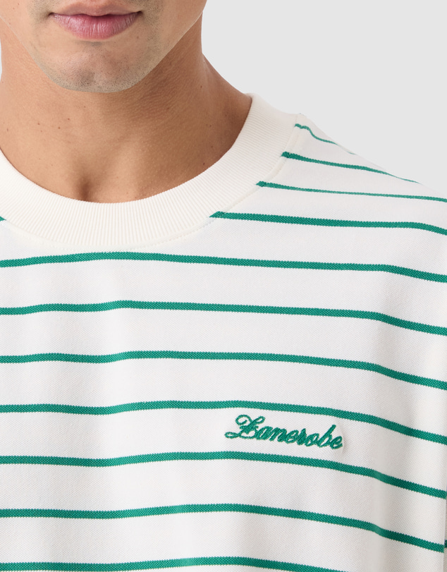 Zanerobe - Stripe Crop Flow Tee Vintage White/Forest