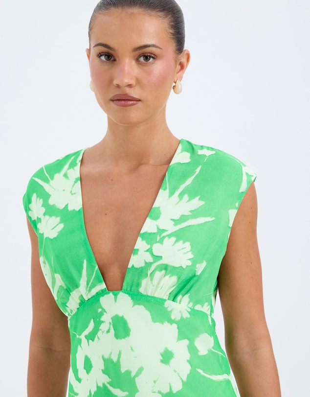Calli - Fern Print V-Neck Midi Dress