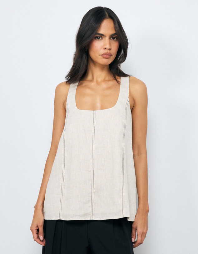 AERE - Maya Contrast Stitch Linen Top