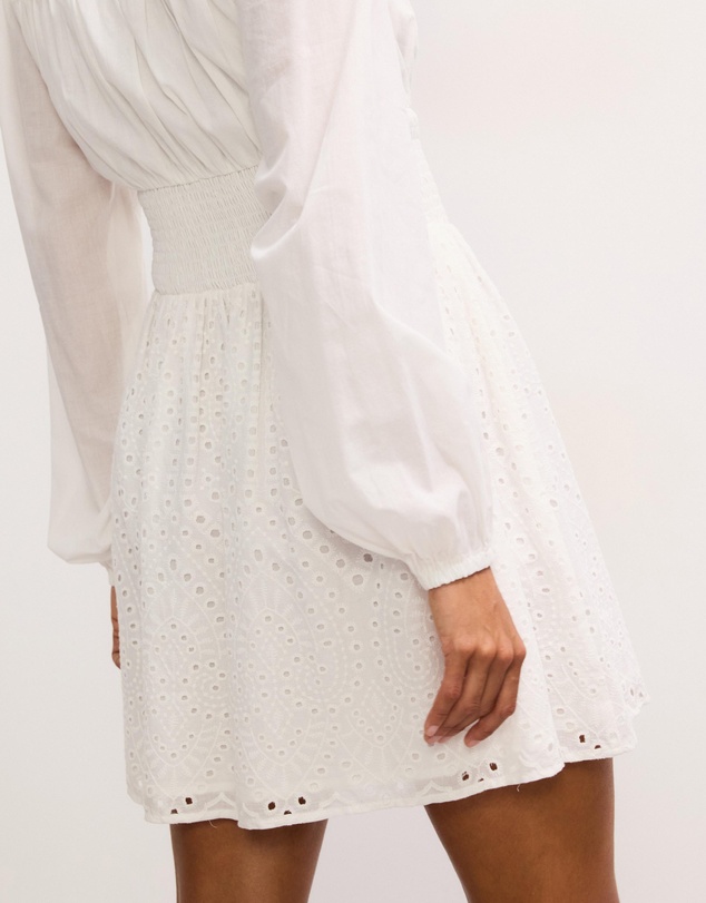 The Fated - Shirred Waist Broderie Short Dress