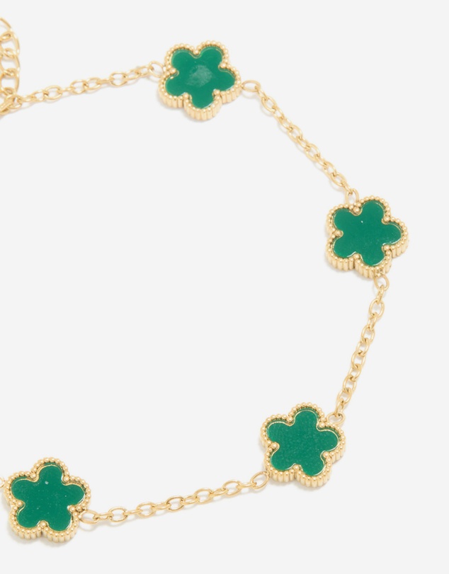 Lovisa - Waterproof Gold Plated Stainless Steel Dark Green Petal Flower Charm Bracelet