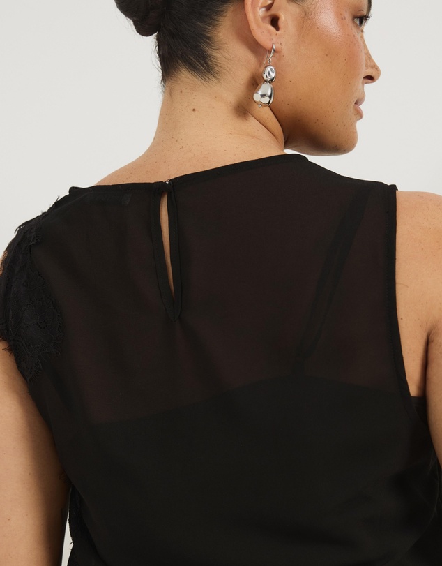 Atmos&Here Curvy - Iris Contrast Lace Insert Georgette Top