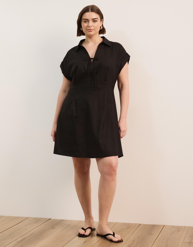 Atmos&Here Curvy - Marni Linen Blend Tie Front Mini Dress