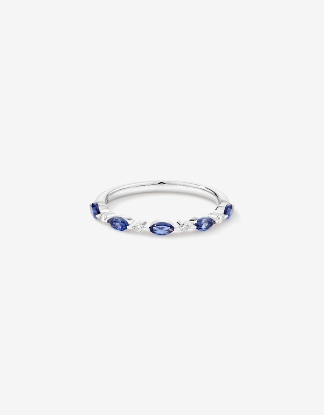 Michael Hill - Marquise Cut Ceylon Blue Created Sapphire Gemstone and Diamond Ring in Sterling Silver