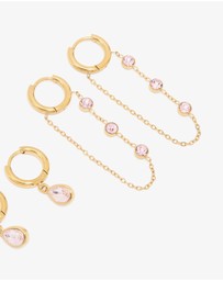 Lovisa - Waterproof Gold Plated Cubic Zirconia Chain Droplet Earrings 2-Pack