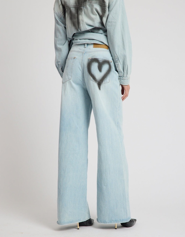 ONE TEASPOON - Love Machines Heart Mid Waist Super Wide Leg Denim - Sea Mist Love