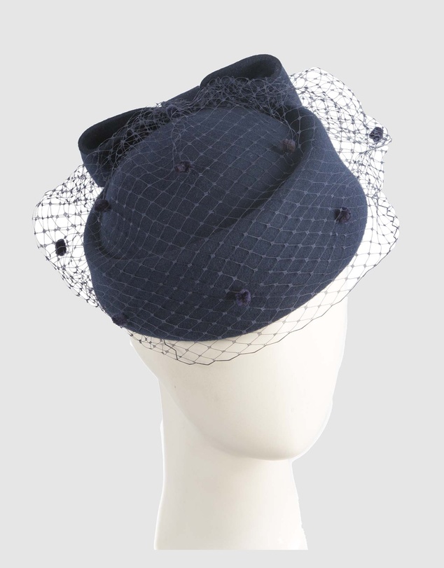 Max Alexander - Felt Navy Pillbox Hat With Veil