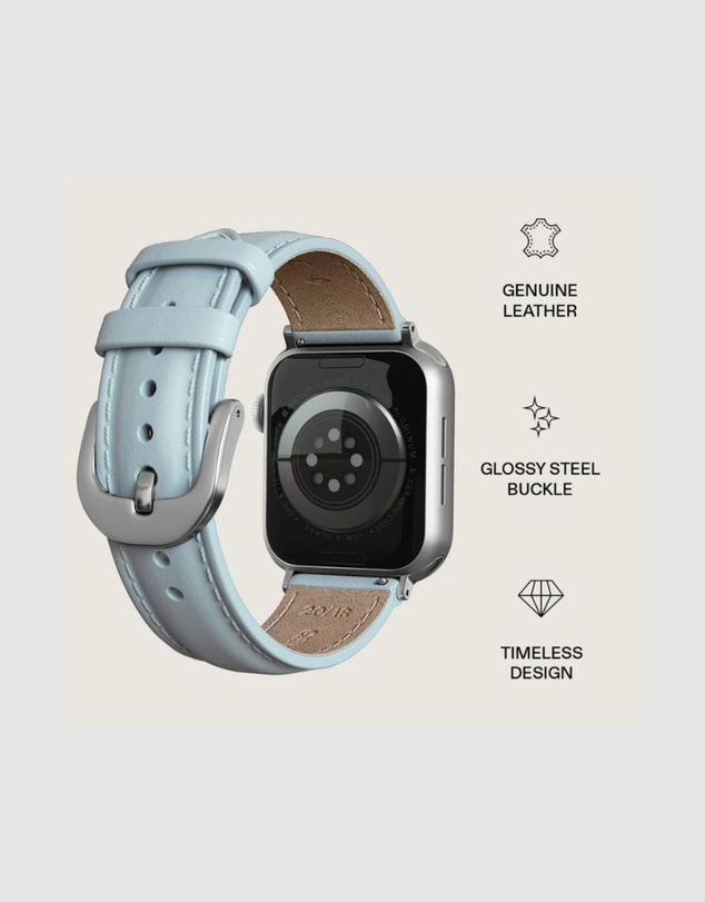 Burga - Burga Apple Watch 42/44/46/49 Leather Band - Silver Clasp Light Blue