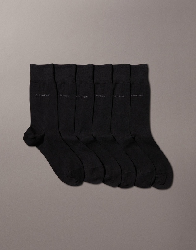 Calvin Klein - 6 Pack Combed Cotton Flat Knit Crew Socks