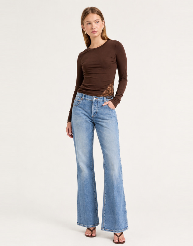 Rolla's - Siren Lace Long Sleeve Tee - Espresso