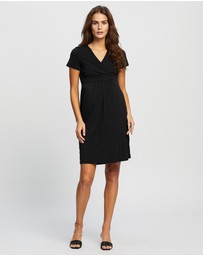 Angel Maternity - Maternity Crossover Neckline Tie Back Jersey Work Dress